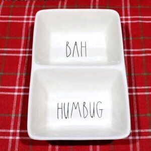 Rae Dunn Christmas "BAH HUMBUG" Two Section Candy Nut Serving Dish